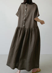 Chic Ruffled Wrinkled Maxi Dresses Short Sleeve