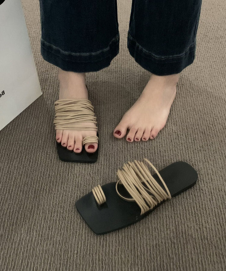 Chic Soft Splicing Women Khaki Slide Sandals Peep Toe