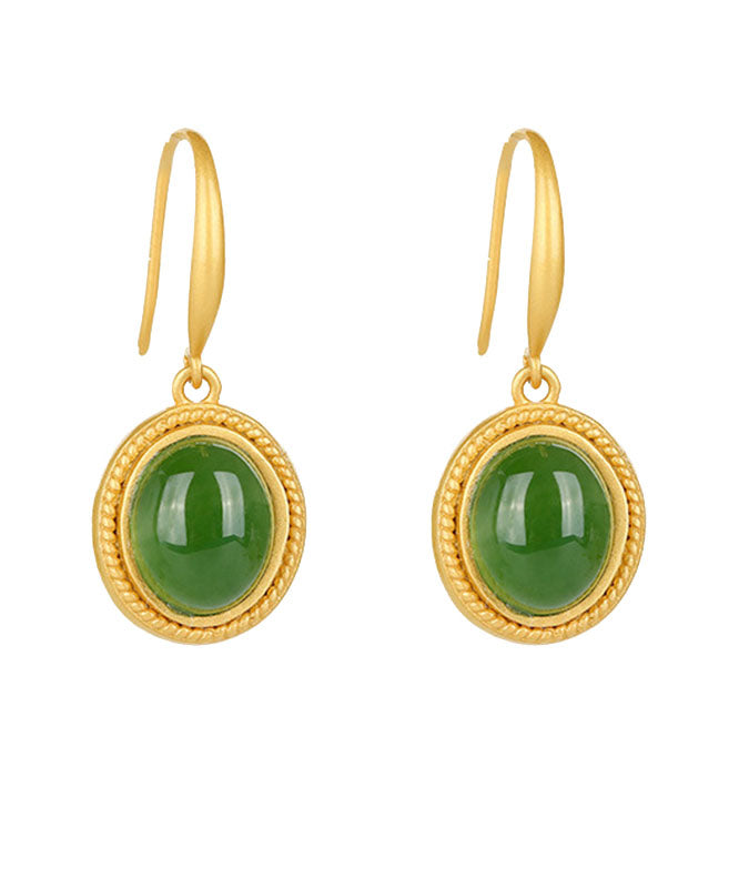 Chic Spinach Green Sterling Silver Inlaid Jade Drop Earrings