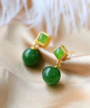 Chic Spinach Green Sterling Silver Overgild Jade Drop Earrings