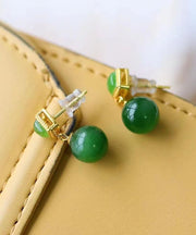 Chic Spinach Green Sterling Silver Overgild Jade Drop Earrings