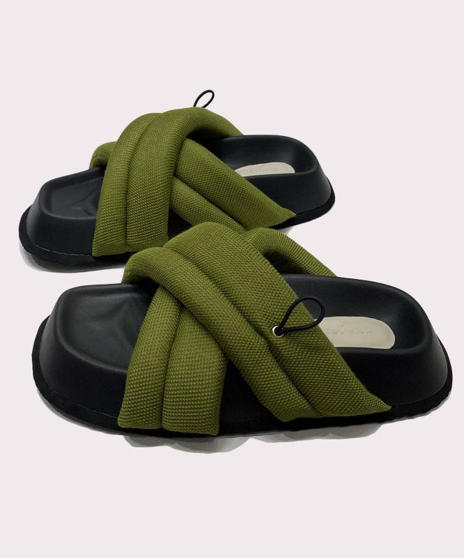 Chic Splicing Platform Green Breathable Mesh Slide Sandals
