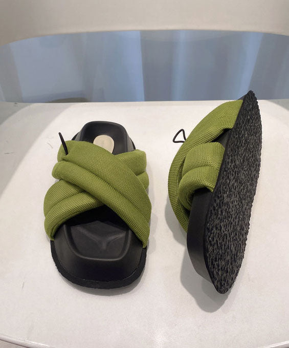 Chic Splicing Platform Green Breathable Mesh Slide Sandals