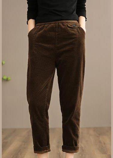 Chic Spring Women Trousers Vintage Chocolate Sewing Elastic Waist Patchwork Pant - SooLinen