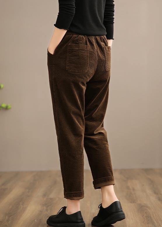 Chic Spring Women Trousers Vintage Chocolate Sewing Elastic Waist Patchwork Pant - SooLinen