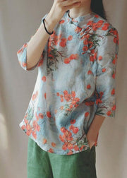 Chic Stand Collar Chinese Button Tops Women Print Shirts - SooLinen