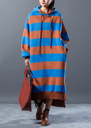 Chic Sweater dresses Beautiful Hoodies Split Stripe Knitted Winter Dress