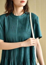 Chic Tea Green O-Neck Patchwork Summer Holiday Dress Short Sleeve - SooLinen