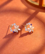 Chic Unique Gold Sterling Silver Alloy Zircon Floral Stud Earrings