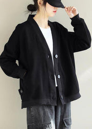 Chic V Neck Button Down Fashion Spring Trench Coat Black Silhouette Jackets - SooLinen