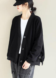 Chic V Neck Button Down Fashion Spring Trench Coat Black Silhouette Jackets - SooLinen