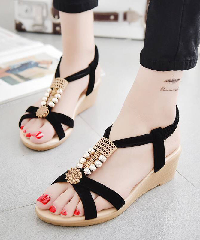 Chic Wedge Sandals Comfortable Black Suede