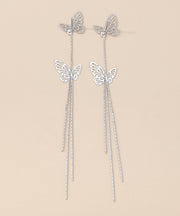 Chic White Butterfly Tassel Zircon Drop Earrings