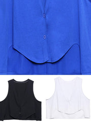 Chic White Button low high design Sleeveless waistcoat Summer - SooLinen
