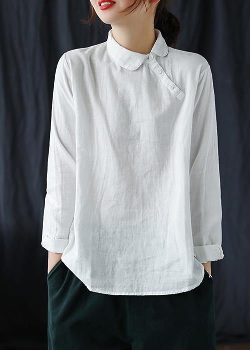 Chic White Clothes Lapel Button Down Spring Blouses - SooLinen