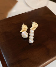 Chic White Copper Asymmetric Pearl Tassel Drop Earrings