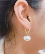 Chic White Copper Overgild Pearl Love Zircon Drop Earrings