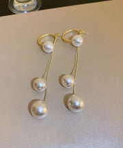 Chic White Copper Pearl Tassel Drop Earrings