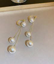 Chic White Copper Pearl Tassel Drop Earrings