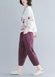 Chic White Embroideried Shirt Summer Cotton Linen - SooLinen