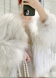 Chic White Fox Collar Tassel Leather And Fur Coats Winter