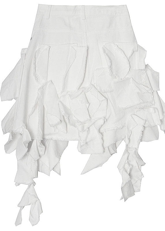 Chic White Patchwork Summer zippered Skirts Cotton