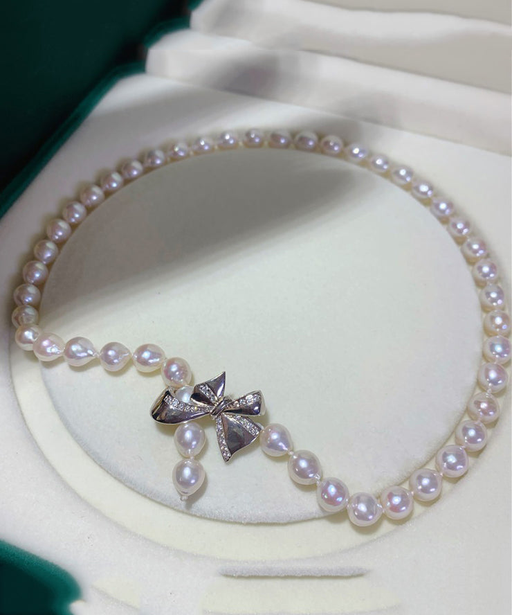 Chic White Pearl Bow Zircon Pendant Necklace