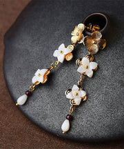 Chic White Shell Flower 14K Gold Drop Earrings