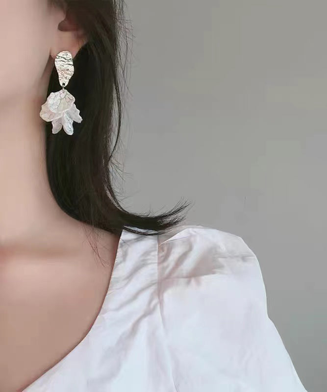 Chic White Sterling Silver Floral Drop Earrings