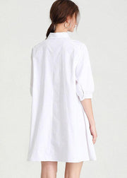 Chic White fashion Bow Summer Cotton Holiday Dress Half Sleeve - SooLinen