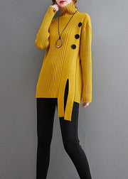 Chic Yellow Asymmetrical Patchwork Knit Sweaters Winter