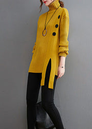 Chic Yellow Asymmetrical Patchwork Knit Sweaters Winter