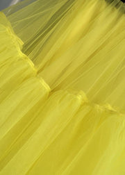Chic Yellow Lace Elastic Waist Patchwork Tulle Skirts Summer