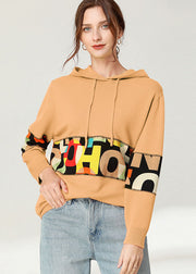 Chic Yellow Letter Patchwork Knit Loose Tops