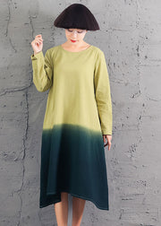 Chic Yellow O-Neck Gradient color Cotton Dress Spring