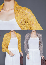 Chic Yellow Oversized Hollow Out Knit Cardigan Fall