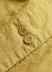 Chic Yellow Peter Pan Collar Button Patchwork Linen Shirts Tops Spring