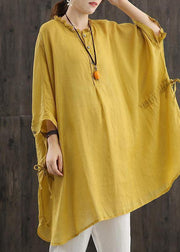 Chic Yellow Shirts O Neck Cinched Top - SooLinen