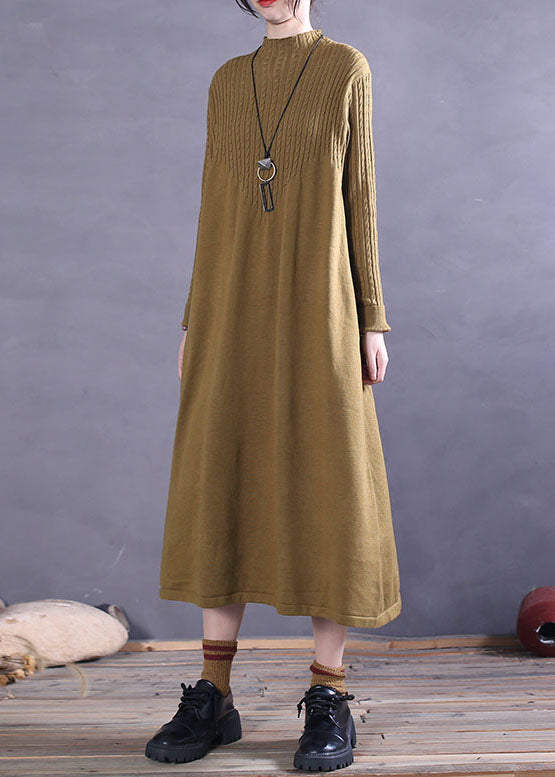Chic Yellow Turtle Neck Loose Knit Dress Spring