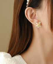 Chic Yellow White Floral Acrylic Stud Earrings