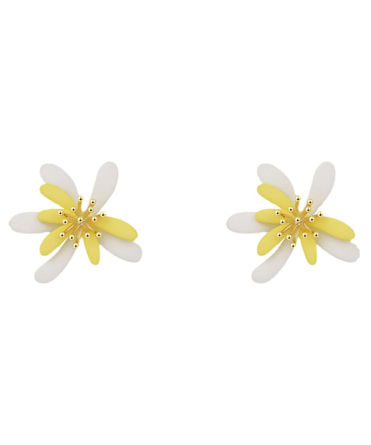 Chic Yellow White Floral Acrylic Stud Earrings