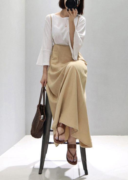 Chic beige cotton tunic dress Spaghetti Strap Plus Size summer Dress - SooLinen
