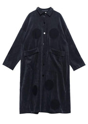 Chic big pockets Fine winter trench coat navy silhouette jackets - SooLinen