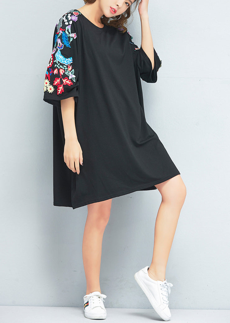 Chic black Cotton dresses Drops Design Photography embroidery o neck cotton Summer Dresses