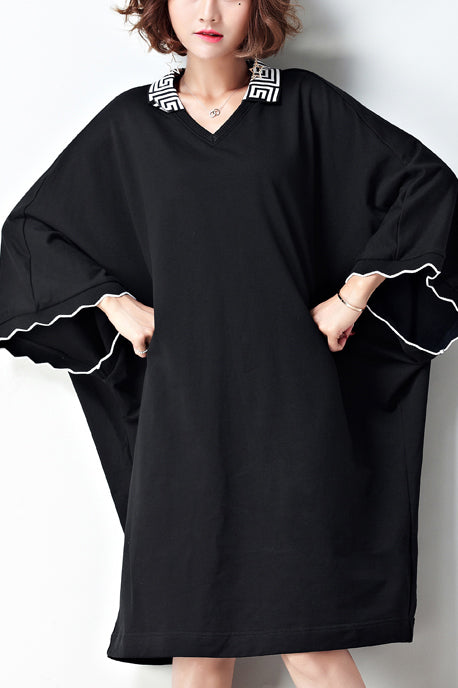 Schicke schwarze Baumwoll-Tunika-Top Fashion Tutorials Fledermausärmel Shift Sommerkleider
