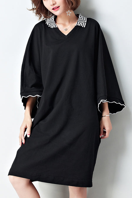 Schicke schwarze Baumwoll-Tunika-Top Fashion Tutorials Fledermausärmel Shift Sommerkleider