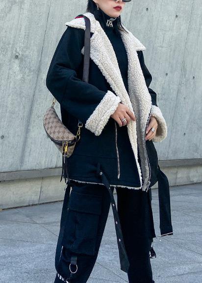 Chic black Fashion Coats Women Inspiration tie hem thick jackets - SooLinen