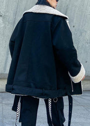 Chic black Fashion Coats Women Inspiration tie hem thick jackets - SooLinen