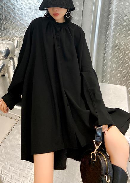 Chic black blouses for women stand collar asymmetric Plus Size Clothing blouses - SooLinen