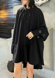 Chic black blouses for women stand collar asymmetric Plus Size Clothing blouses - SooLinen